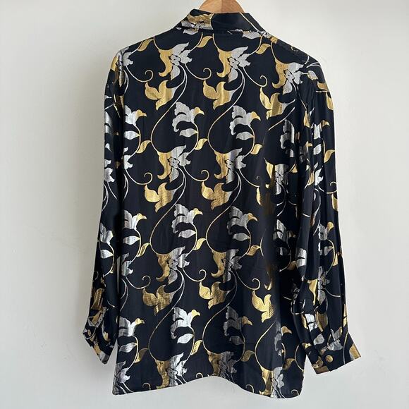 Vintage Silk Shirt Men Small Metallic Rave Disco Glam Club Baroque 90s Statement - Picture 7 of 13